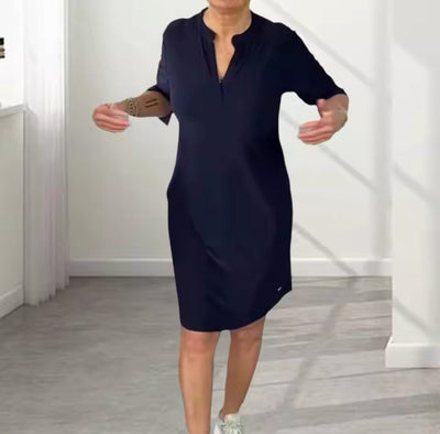 ANGELA | Robe mi-longue à col en V