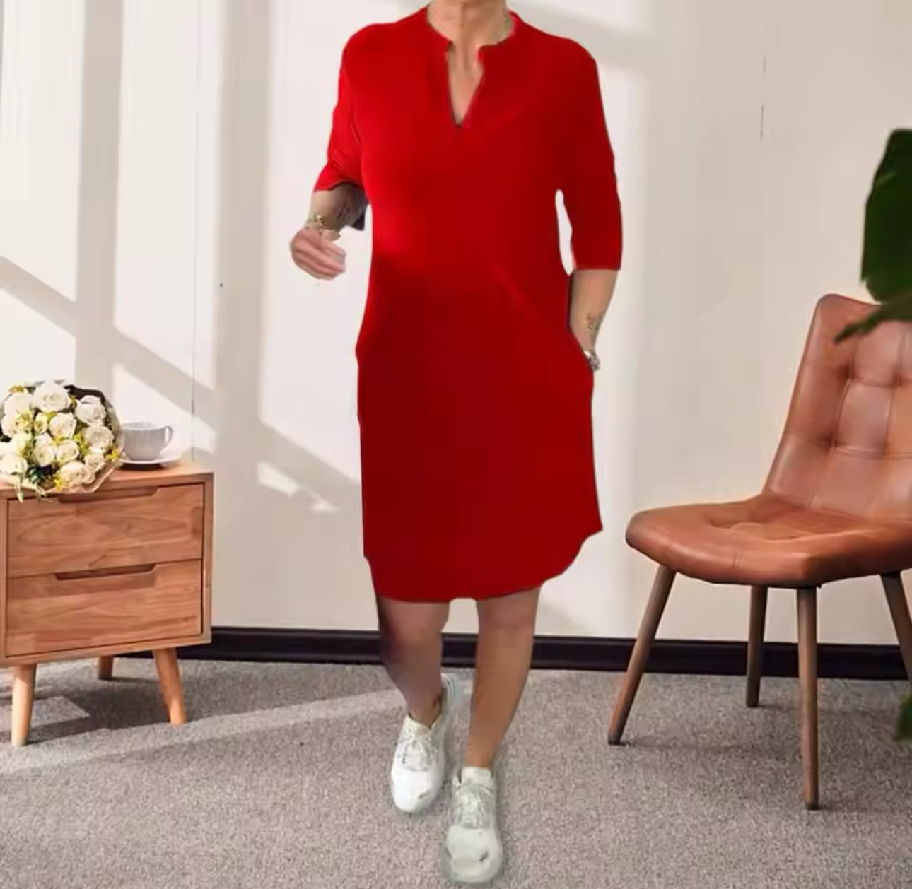ANGELA | Robe mi-longue à col en V