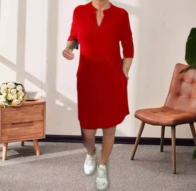 ANGELA | Robe mi-longue à col en V
