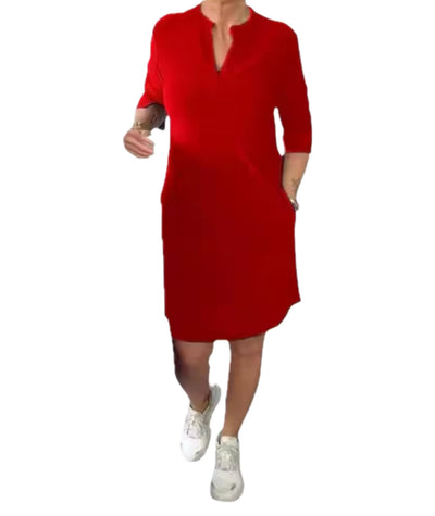 ANGELA | Robe mi-longue à col en V
