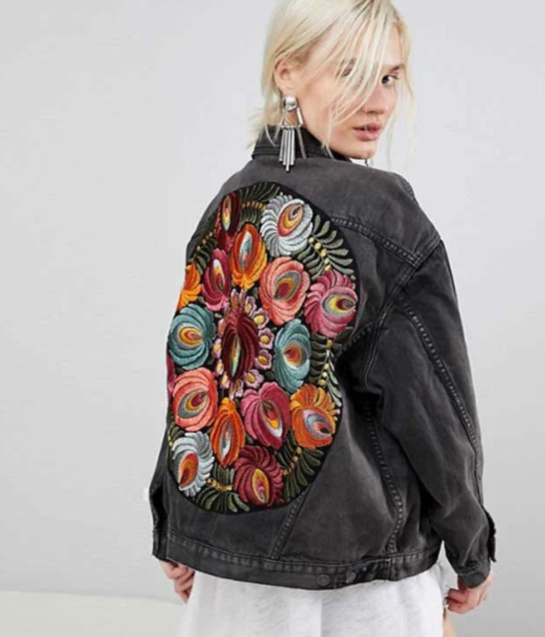 Veste en Jean Femme Design Floral Élégant en Denim