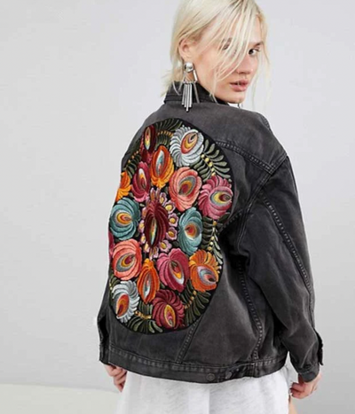 Veste en Jean Femme Design Floral Élégant Denim Polyvalent