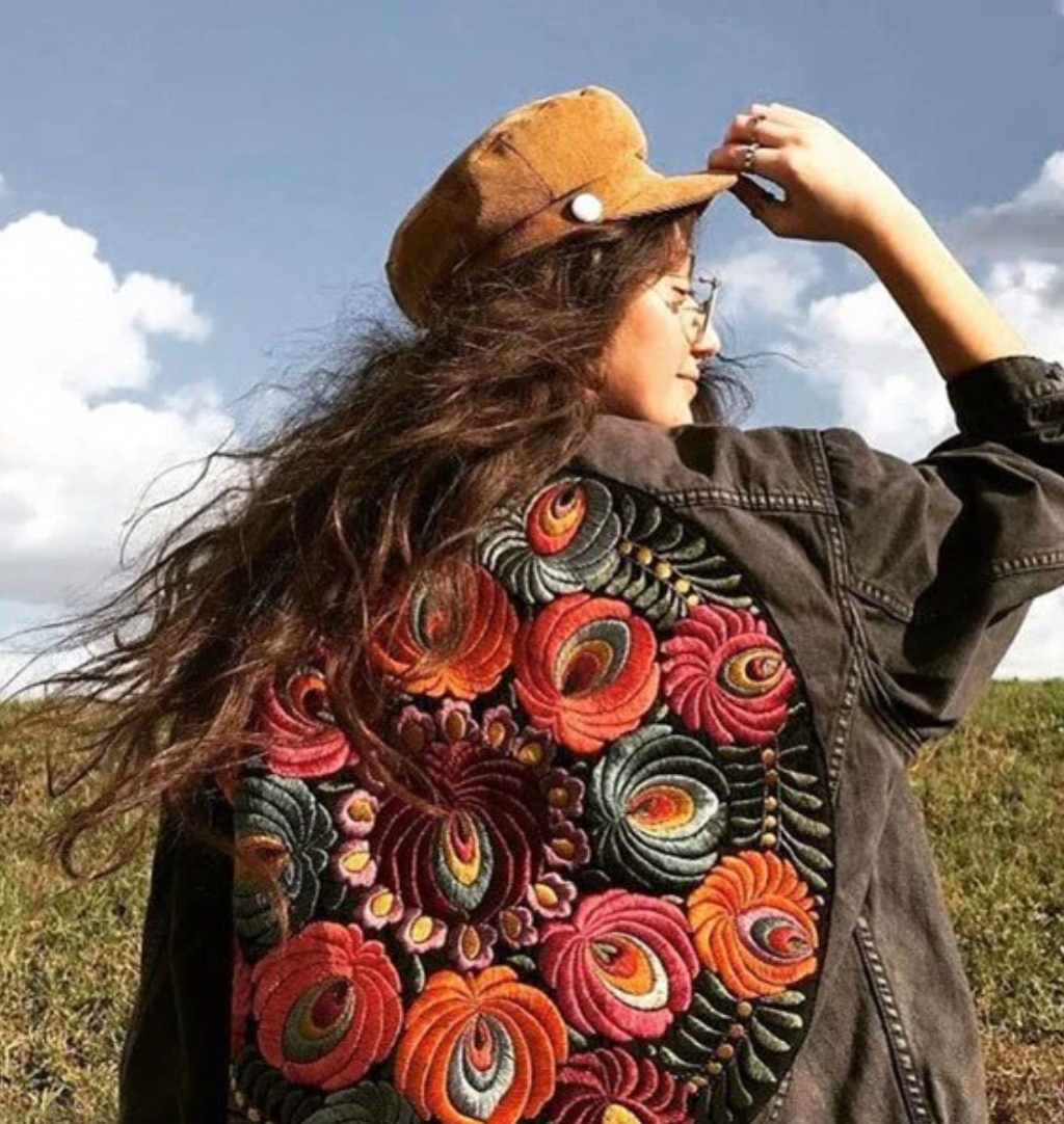 Veste en Jean Femme Design Floral Élégant Denim Polyvalent