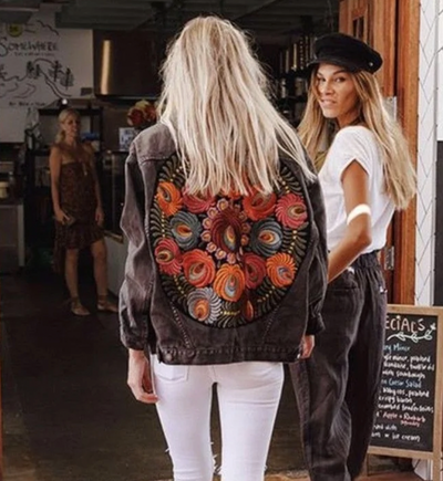 Veste en Jean Femme Design Floral Élégant Denim Polyvalent