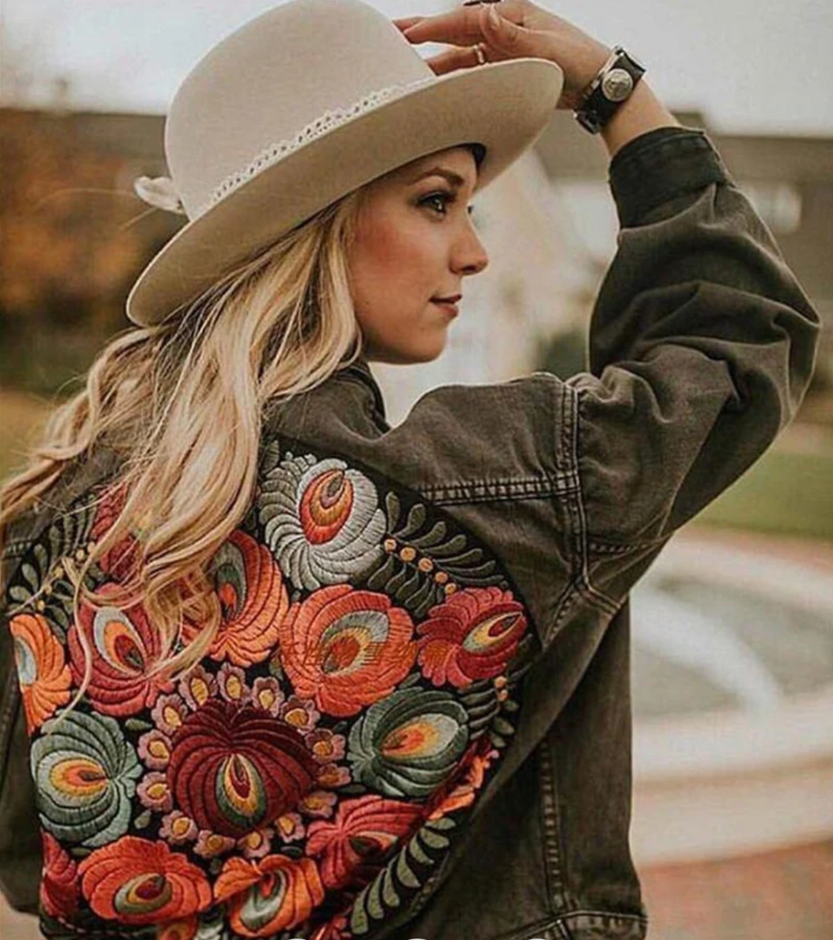 Veste en Jean Femme Design Floral Élégant Denim Polyvalent