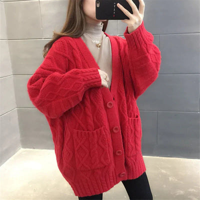 Cardigan en maille Fleur - Long, épais et chaud