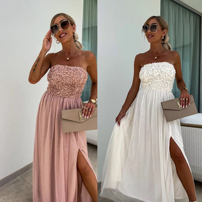 Anaïs | Robe longue élégante sans bretelles à fleurs