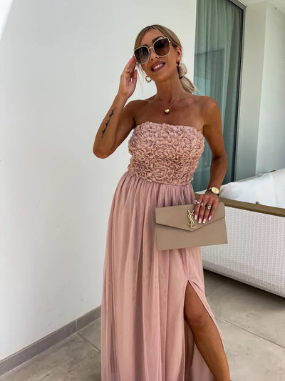 Anaïs | Robe longue élégante sans bretelles à fleurs