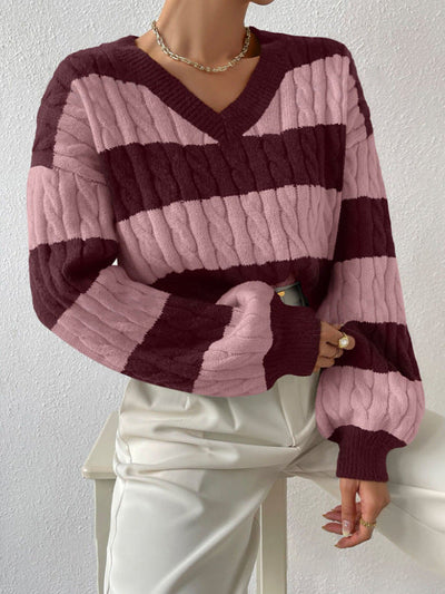 Aubrey - Pull rayé à col en V automne/hiver