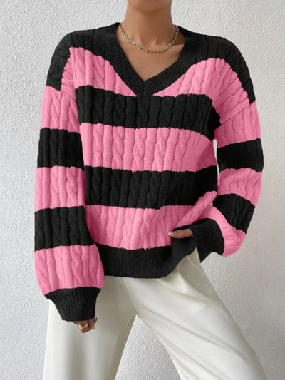 Aubrey - Pull rayé à col en V automne/hiver