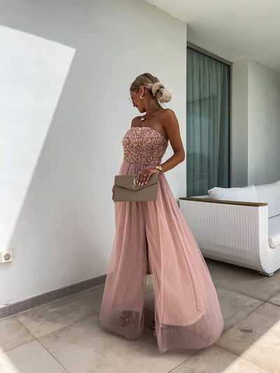 Anaïs | Robe longue élégante sans bretelles à fleurs