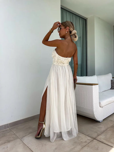 Anaïs | Robe longue élégante sans bretelles à fleurs