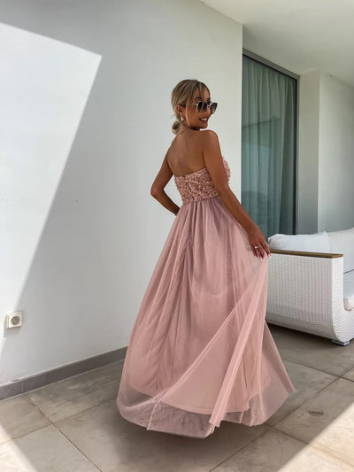 Anaïs | Robe longue élégante sans bretelles à fleurs