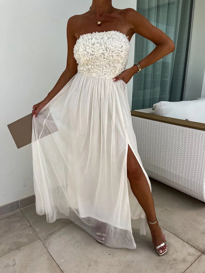 Anaïs | Robe longue élégante sans bretelles à fleurs