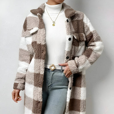 Veste Longue à Motif Damier pour Femmes
