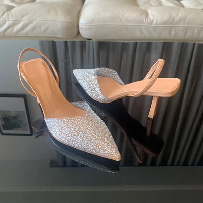 Vina | Slingbacks à talons hauts avec perles et bout pointu