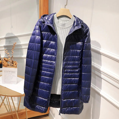 Auguste- Longue veste en duvet pour femmes avec capuche