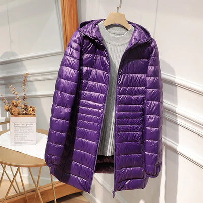 Auguste- Longue veste en duvet pour femmes avec capuche