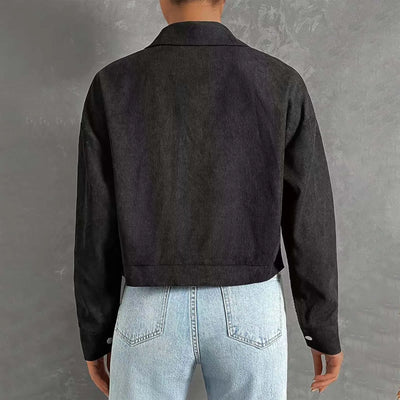 Veste Courte à Franges avec Col à Revers