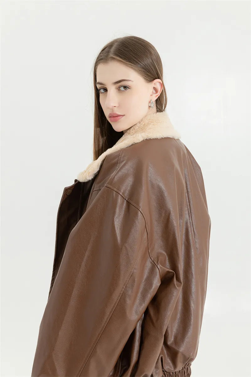Veste d'hiver en cuir Sophie - Vintage et élégante