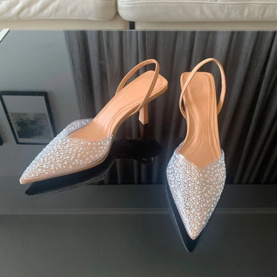 Vina | Slingbacks à talons hauts avec perles et bout pointu
