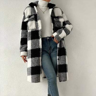 Veste Longue à Motif Damier pour Femmes