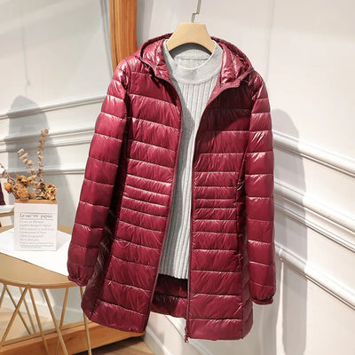 Auguste- Longue veste en duvet pour femmes avec capuche