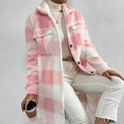 Veste Longue à Motif Damier pour Femmes