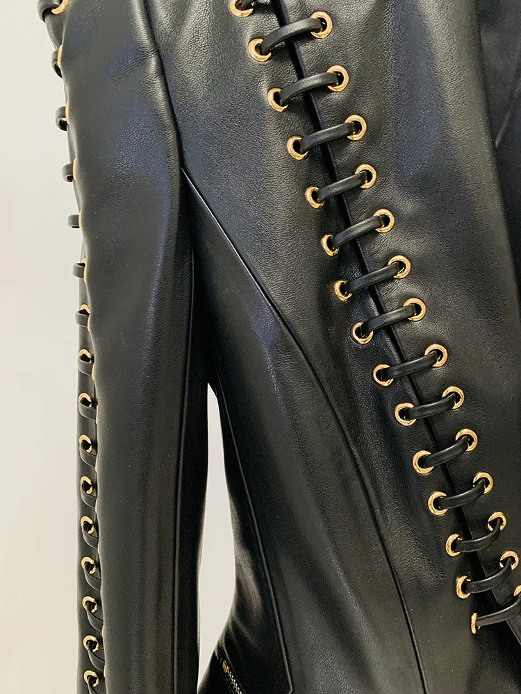 Raven Rope Lacing Leren Gothic Jas – Un Soupçon de Séduction
