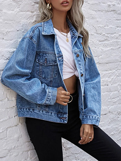 Veste en Denim à Col Rabaissé pour Femmes