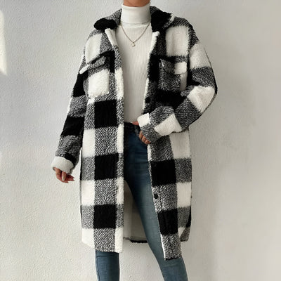 Veste Longue à Motif Damier pour Femmes