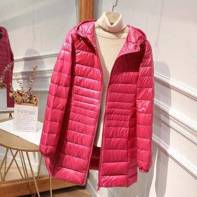 Auguste- Longue veste en duvet pour femmes avec capuche
