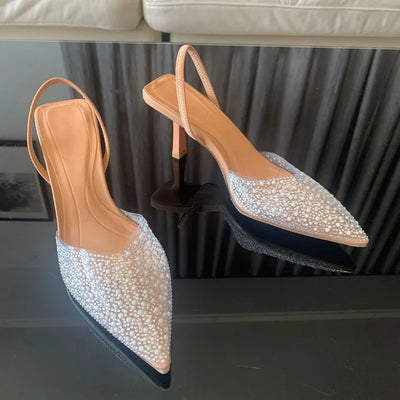 Vina | Slingbacks à talons hauts avec perles et bout pointu