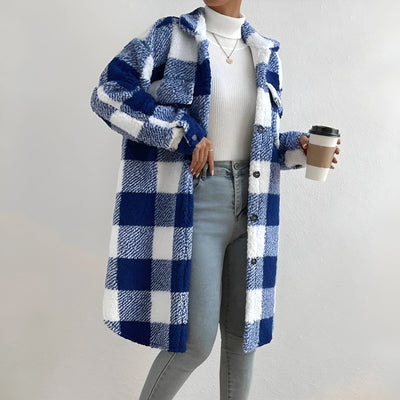 Veste Longue à Motif Damier pour Femmes