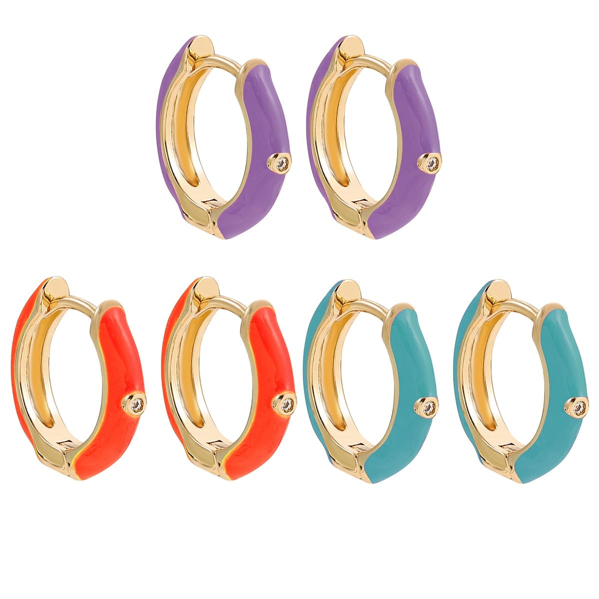 Daphné - Ensemble de 3 boucles d'oreilles créoles colorées avec pierres