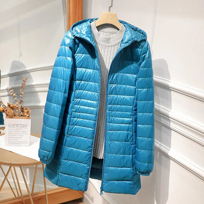 Auguste- Longue veste en duvet pour femmes avec capuche