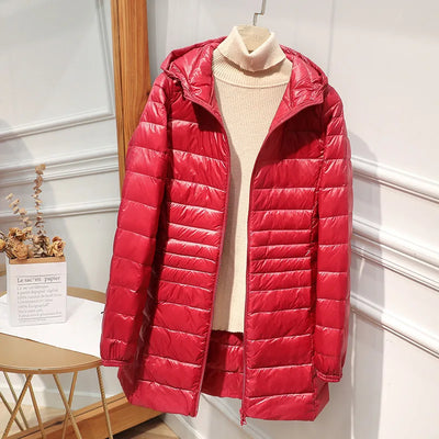 Auguste- Longue veste en duvet pour femmes avec capuche