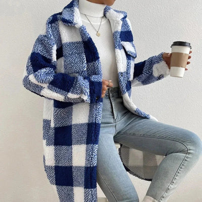 Veste Longue à Motif Damier pour Femmes