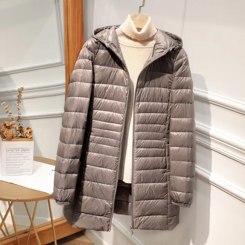 Auguste- Longue veste en duvet pour femmes avec capuche
