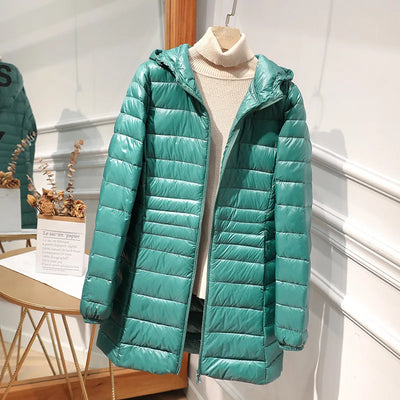 Auguste- Longue veste en duvet pour femmes avec capuche