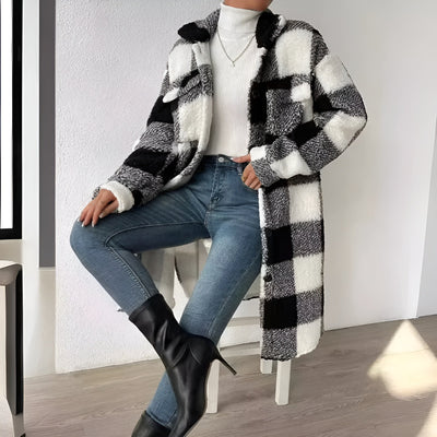 Veste Longue à Motif Damier pour Femmes