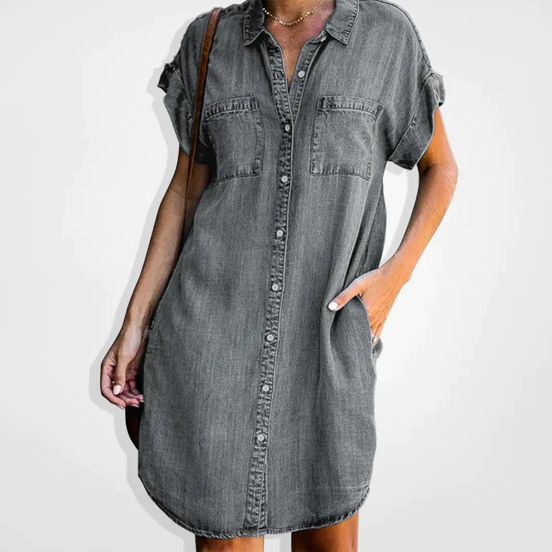 Violette - Robe En Denim Avec Fermeture Boutonnée Et Style Décontracté