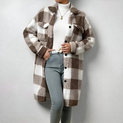 Veste Longue à Motif Damier pour Femmes