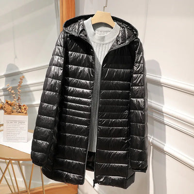 Auguste- Longue veste en duvet pour femmes avec capuche