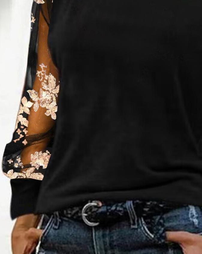 Jemma - Top à épaules froides avec paillettes florales