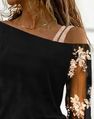 Jemma - Top à épaules froides avec paillettes florales