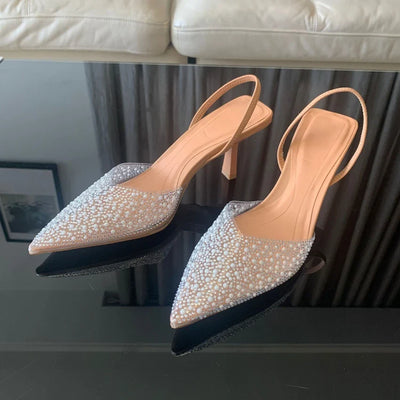 Vina | Slingbacks à talons hauts avec perles et bout pointu