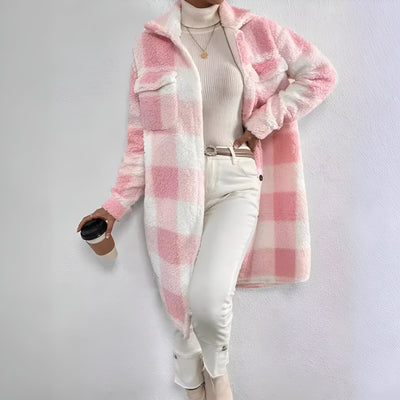 Veste Longue à Motif Damier pour Femmes