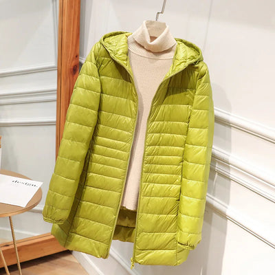 Auguste- Longue veste en duvet pour femmes avec capuche