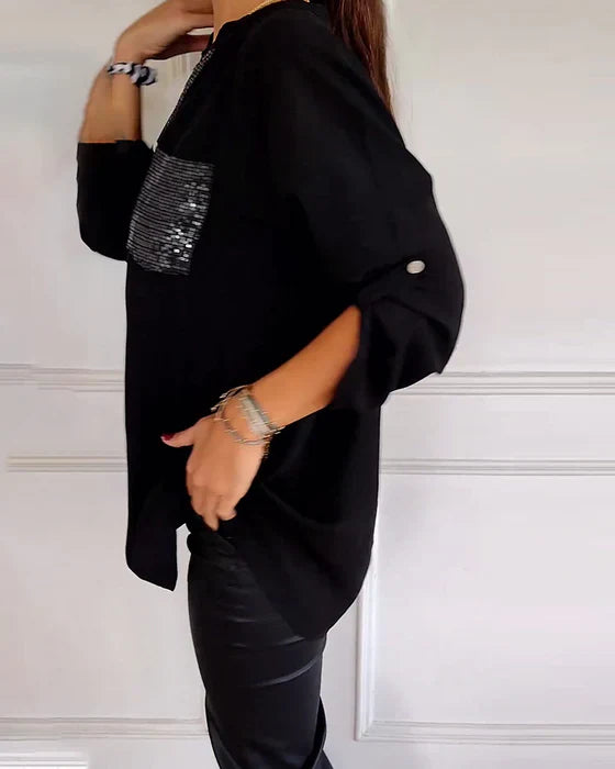 MELINA | Haut décontracté à boutons en sequins